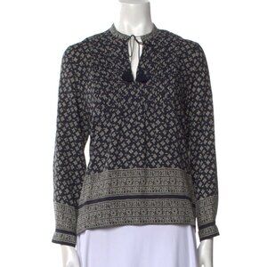 SEA NEW YORK Printed Blockprint Long Sleeve Silk Top